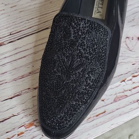 BRUNELLA Black Patent Loafers with Beaded Top of Foot Size 40 or 9.5 - Picture 13 of 14
